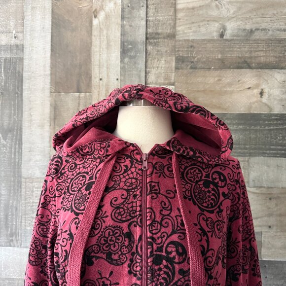 Disney Parks Mickey Mouse zip up hoodie small cranberry floral boho Disneyland - Picture 2 of 13